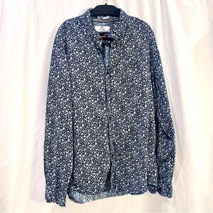Men's MBX Floral Button Down Long Sleeve Navy Cotton Shirt Size XL